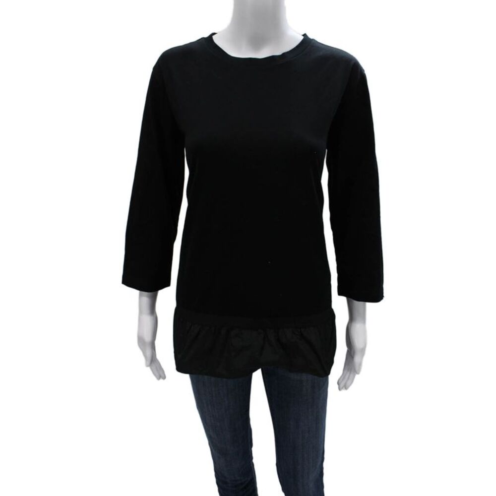 Herno Womens Black Cotton Tunic Round Neck 3/4 Sleeve Pullover Size 48